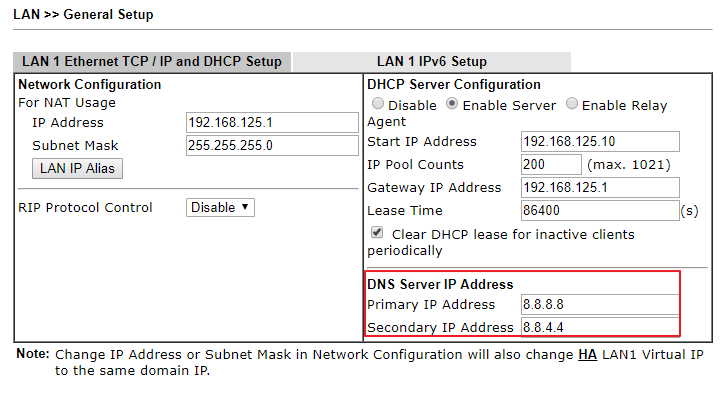 a screenshot of LAN General Setup Details page